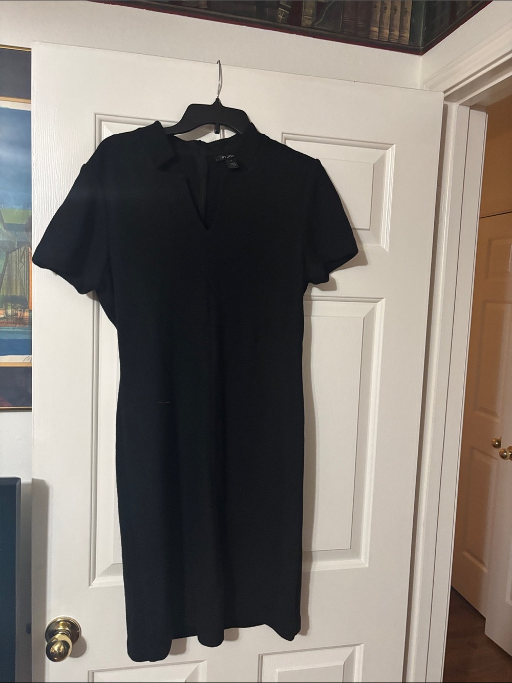 St. John Black Short-Sleeve Midi Dress, EUC size 12